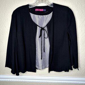 Ava Cape Sleeve Blazer Jackets Black SZ Medium Front Tie